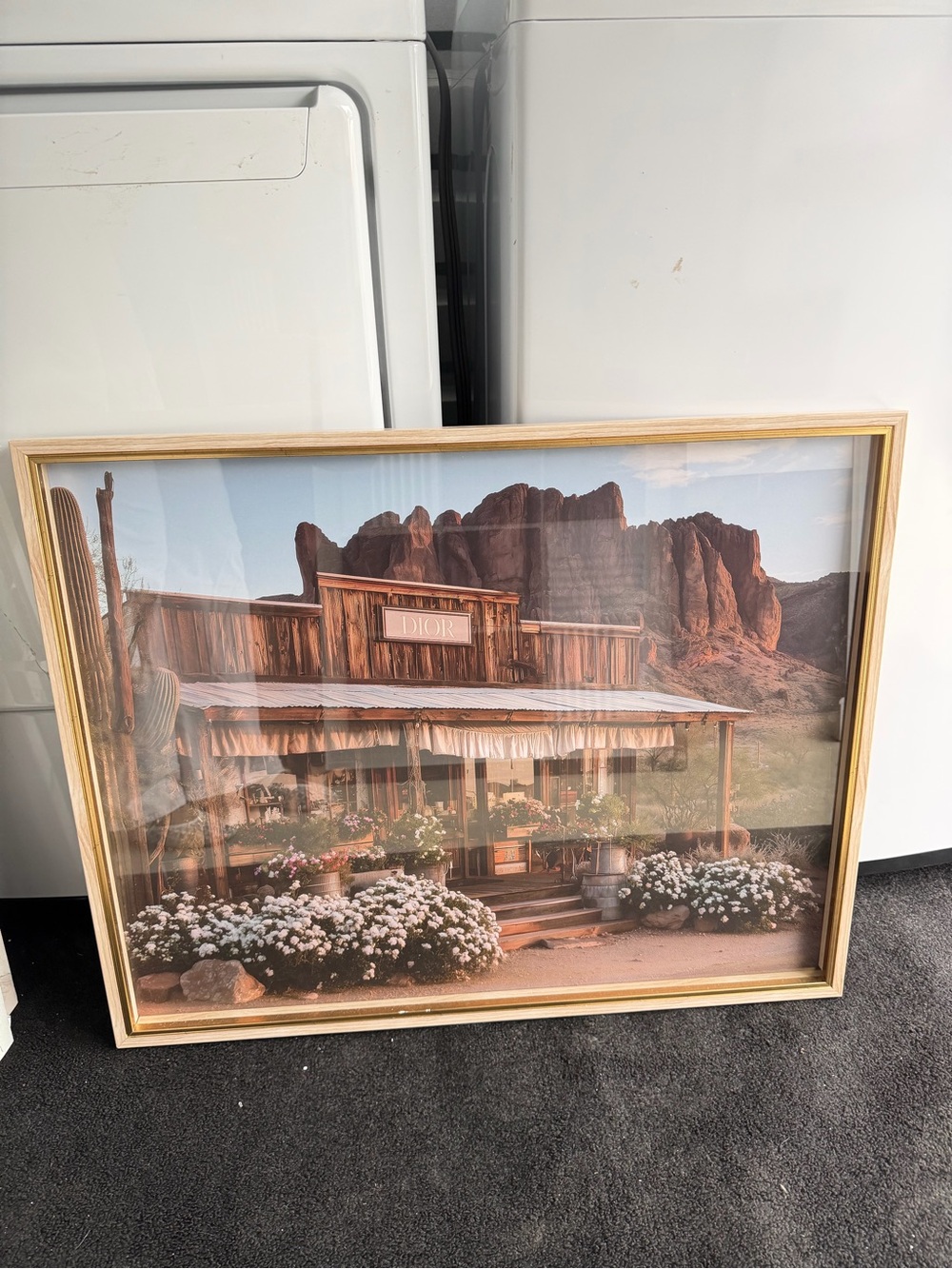 Dior Framed Western Print in Tan and Blue Tones